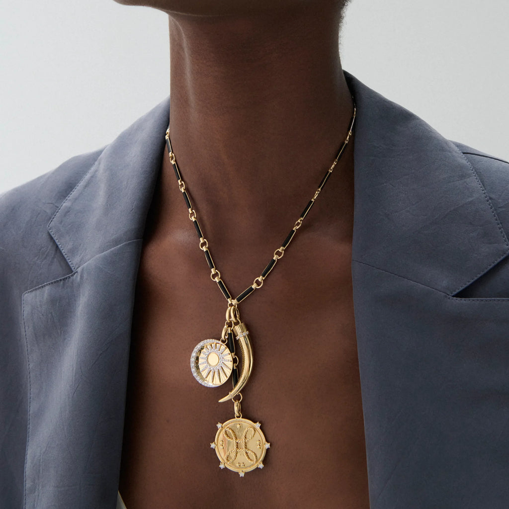 True Love - Foundation | Love Knot and Balance Element Extension Necklace | Diamonds, Onyx, Yellow Gold view 2