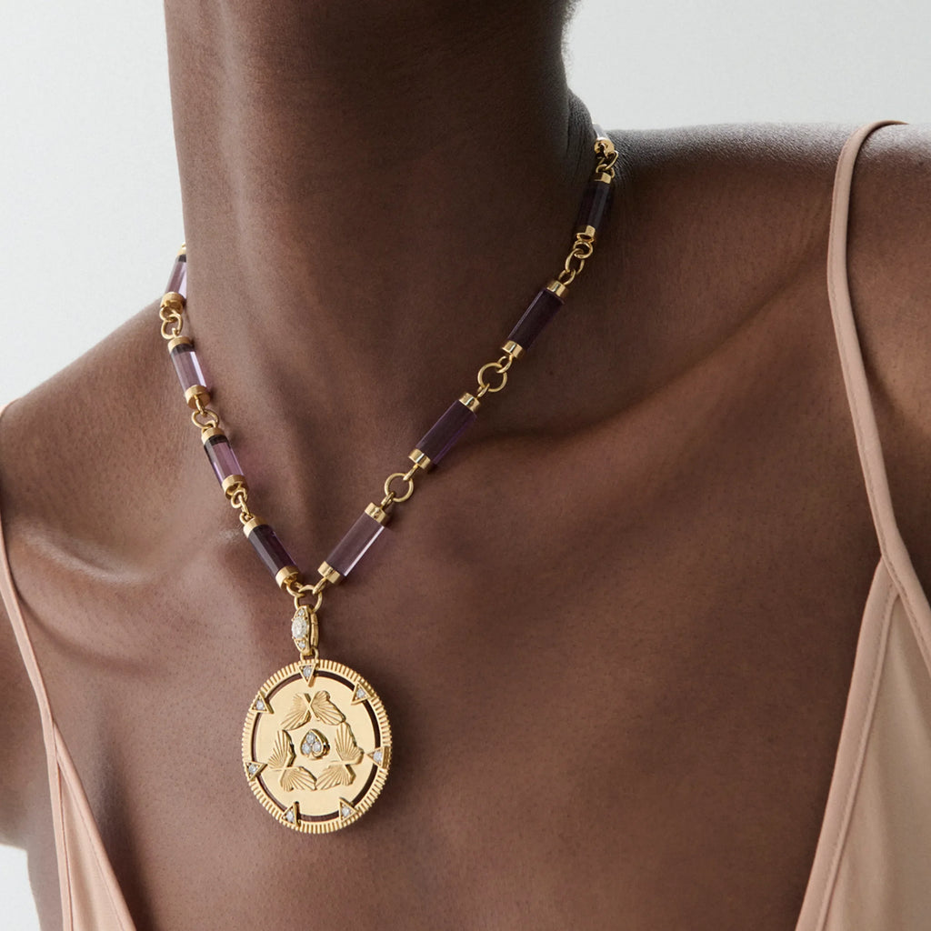 Reverie | Butterfly Triskele Oversized Element Necklace | Diamonds, Amethyst, Yellow Gold view 2