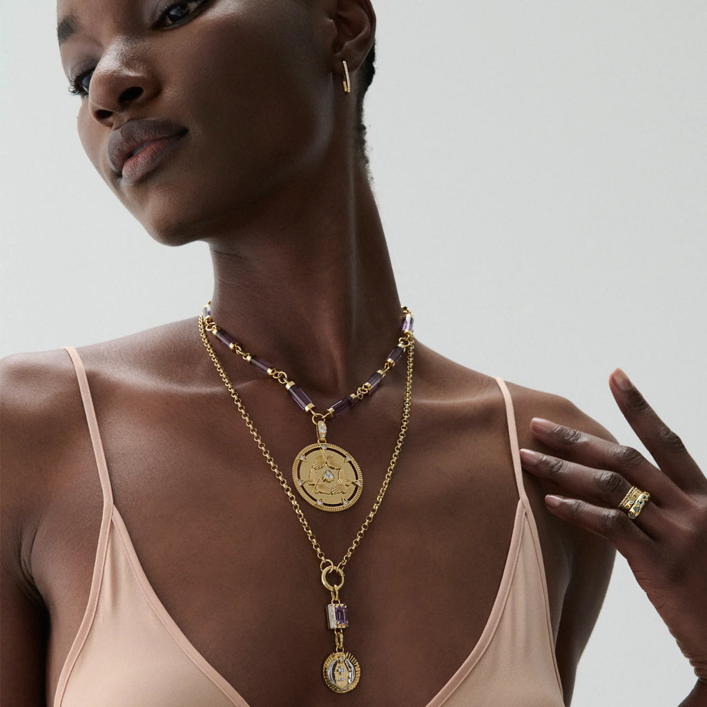 18K Yellow Gold Reverie | Butterfly Triskele Oversized Element Necklace | Diamonds, Amethyst, Yellow Gold – FoundRae view 4