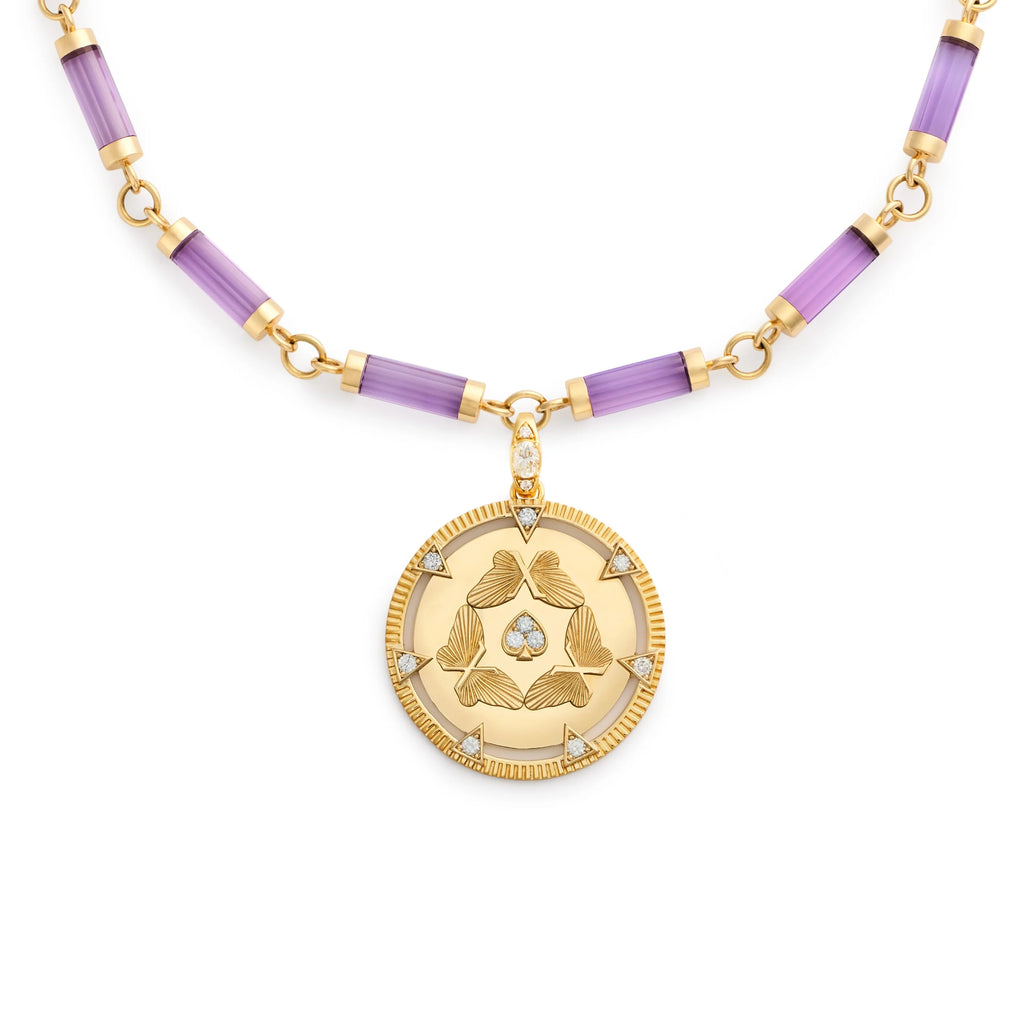 Reverie | Butterfly Triskele Oversized Element Necklace | Diamonds, Amethyst, Yellow Gold view 1