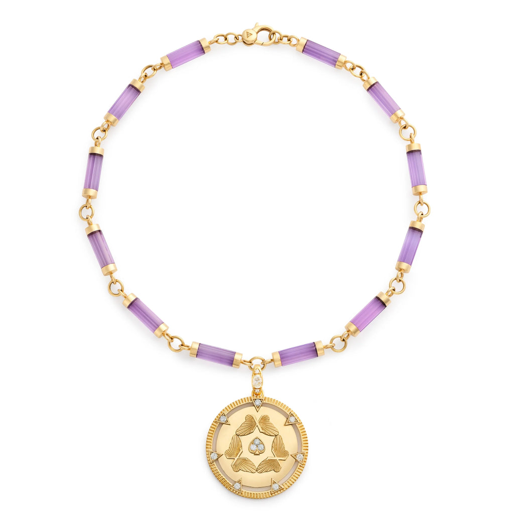 18K Yellow Gold Reverie | Butterfly Triskele Oversized Element Necklace | Diamonds, Amethyst, Yellow Gold – FoundRae view 3