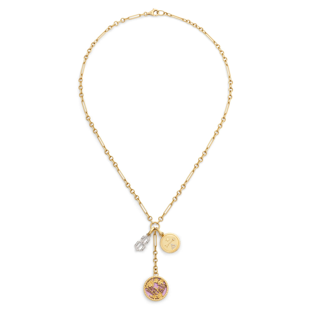 18K Mixed Gold Personalized - Reverie | Butterfly Screen on Stone and Initial Fine Mixed Clip Extension Necklace | Diamonds, Phosphosiderite, Mixed Gold – FoundRae view 3
