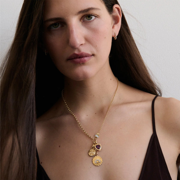 Internal Compass - Strength | New Beginnings and Solar & Lunar Medium Mixed Belcher Extension Necklace | Diamonds, Amethyst, Yellow Gold