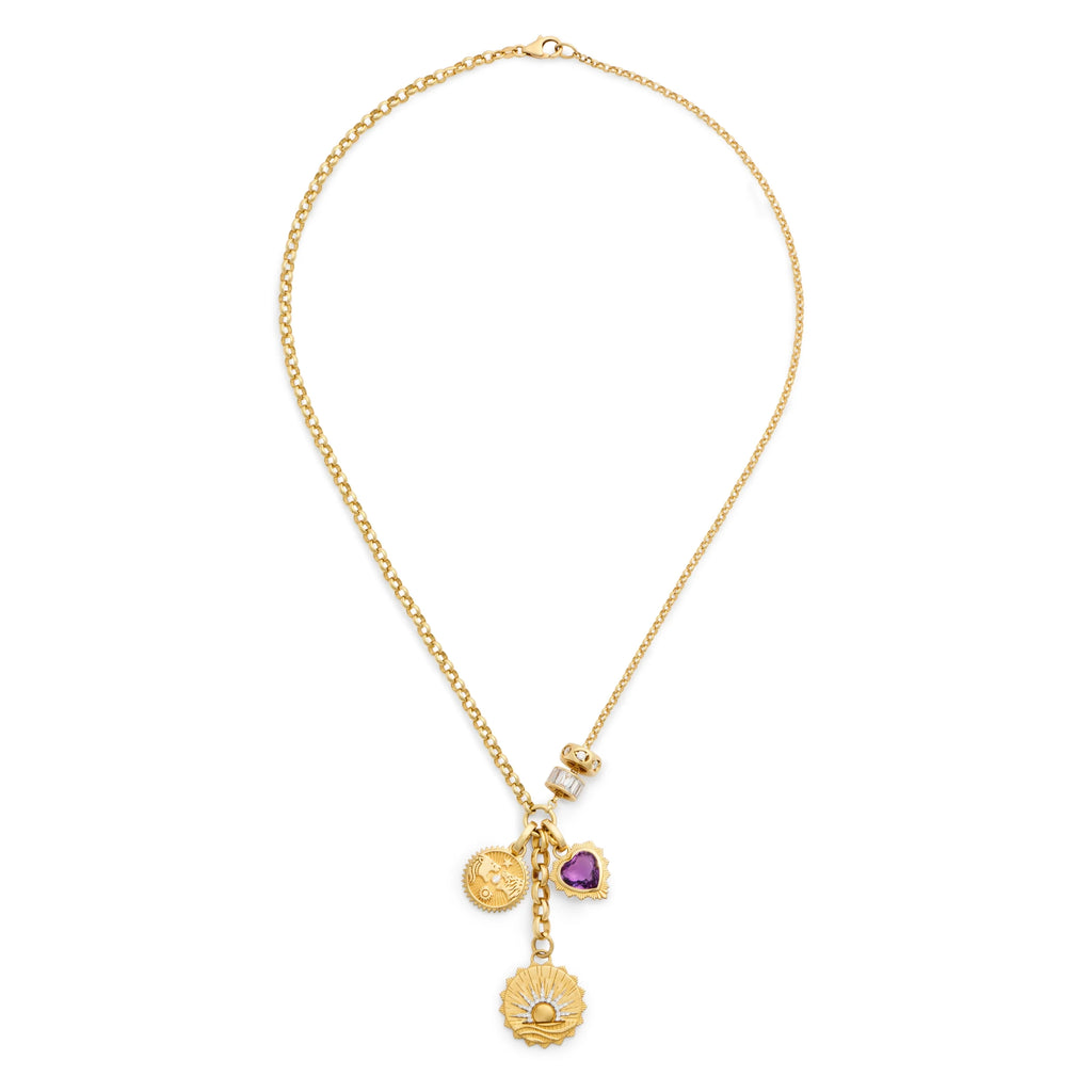 18K Yellow Gold Internal Compass - Strength | New Beginnings and Solar & Lunar Medium Mixed Belcher Extension Necklace | Diamonds, Amethyst, Yellow Gold – FoundRae view 3