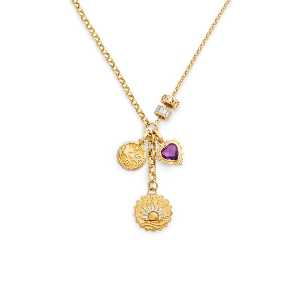 Internal Compass - Strength | New Beginnings and Solar & Lunar Medium Mixed Belcher Extension Necklace | Diamonds, Amethyst, Yellow Gold view 1