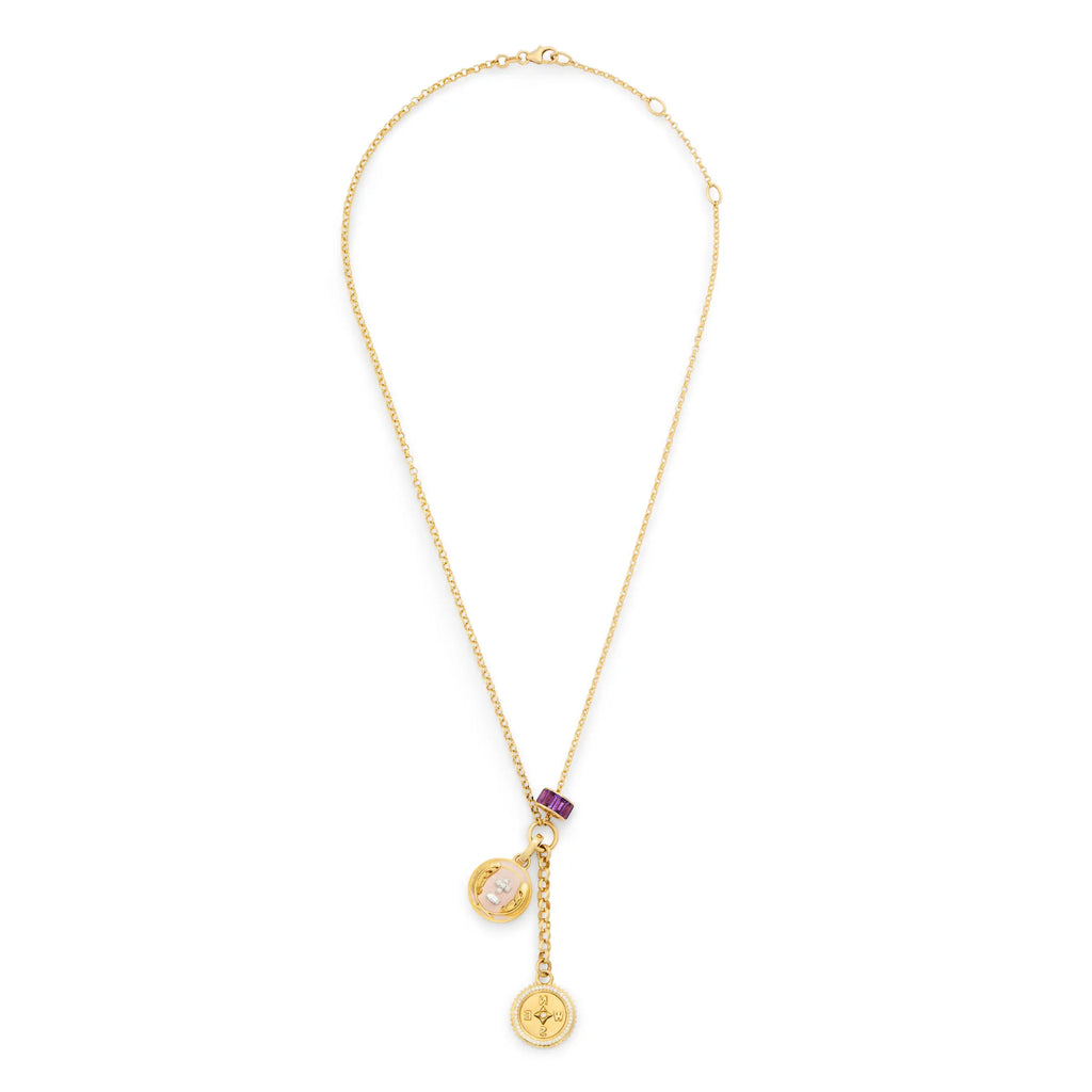 18K Yellow Gold Internal Compass - Vivacity | Ceramic Ever Growing Love Small Mixed Belcher Extension Necklace | Diamonds, Blush Ceramic, Mixed Gold – FoundRae view 3