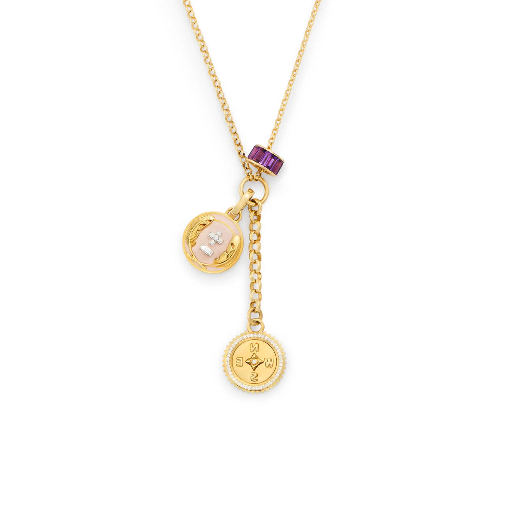 Internal Compass - Vivacity | Ceramic Ever Growing Love Small Mixed Belcher Extension Necklace | Diamonds, Blush Ceramic, Mixed Gold view 1
