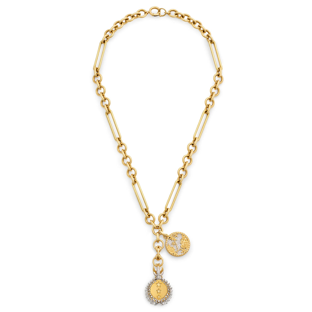 18K Yellow Gold Dream - Resilience | Per Aspera Ad Astra and Pavé Floral Screen Midsize Mixed Clip Extension Necklace | Diamonds, Yellow Gold – FoundRae view 3