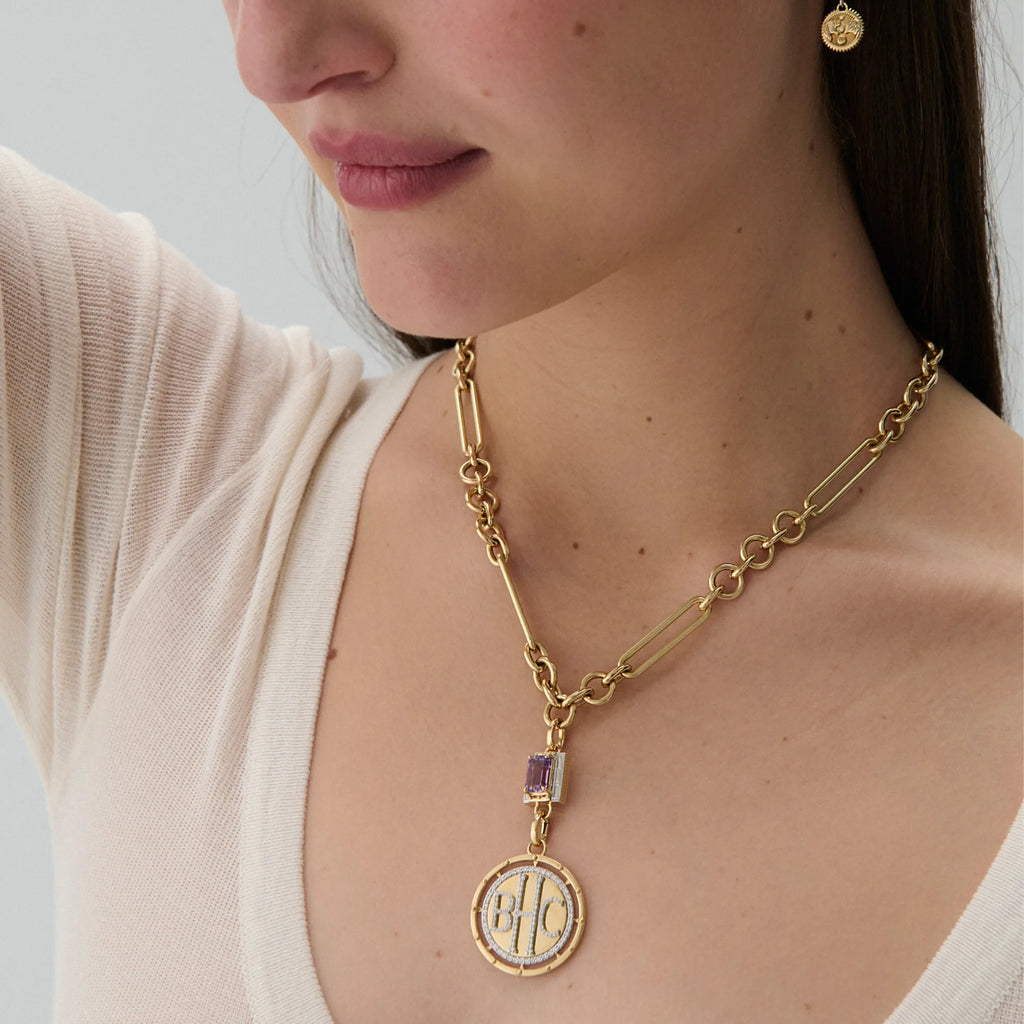 Personalized - True Love | Lovestruck Pierced and Cache Link Midsize Mixed Clip Necklace | Diamonds, Amethyst, Yellow Gold view 2