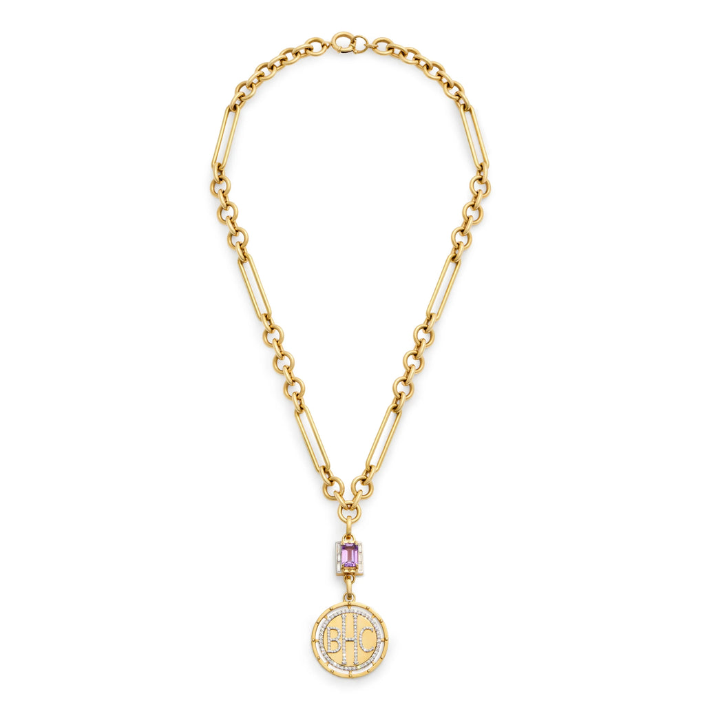 18K Yellow Gold Personalized - True Love | Custom Lovestruck Pierced and Cache Link Midsize Mixed Clip Necklace | Diamonds, Amethyst, Yellow Gold – FoundRae view 3
