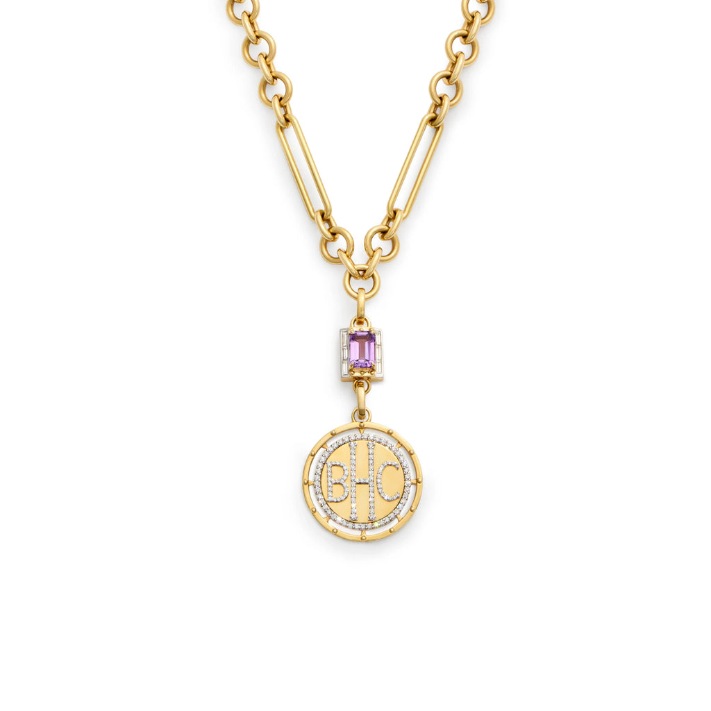 Personalized - True Love | Lovestruck Pierced and Cache Link Midsize Mixed Clip Necklace | Diamonds, Amethyst, Yellow Gold view 1