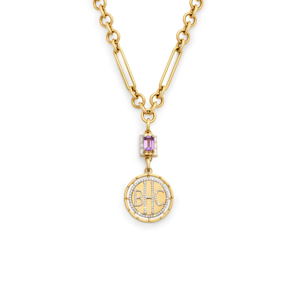 Personalized - True Love | Custom Lovestruck Pierced and Cache Link Midsize Mixed Clip Necklace | Diamonds, Amethyst, Yellow Gold