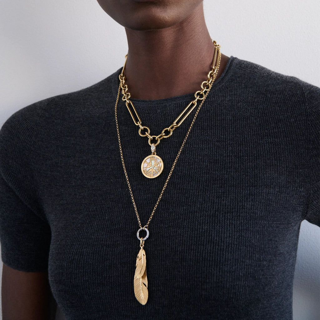 Resilience | Sparrow Screen on Stone Oversized Mixed Clip Necklace | Mother of Pearl, Diamonds, Yellow Gold view 2