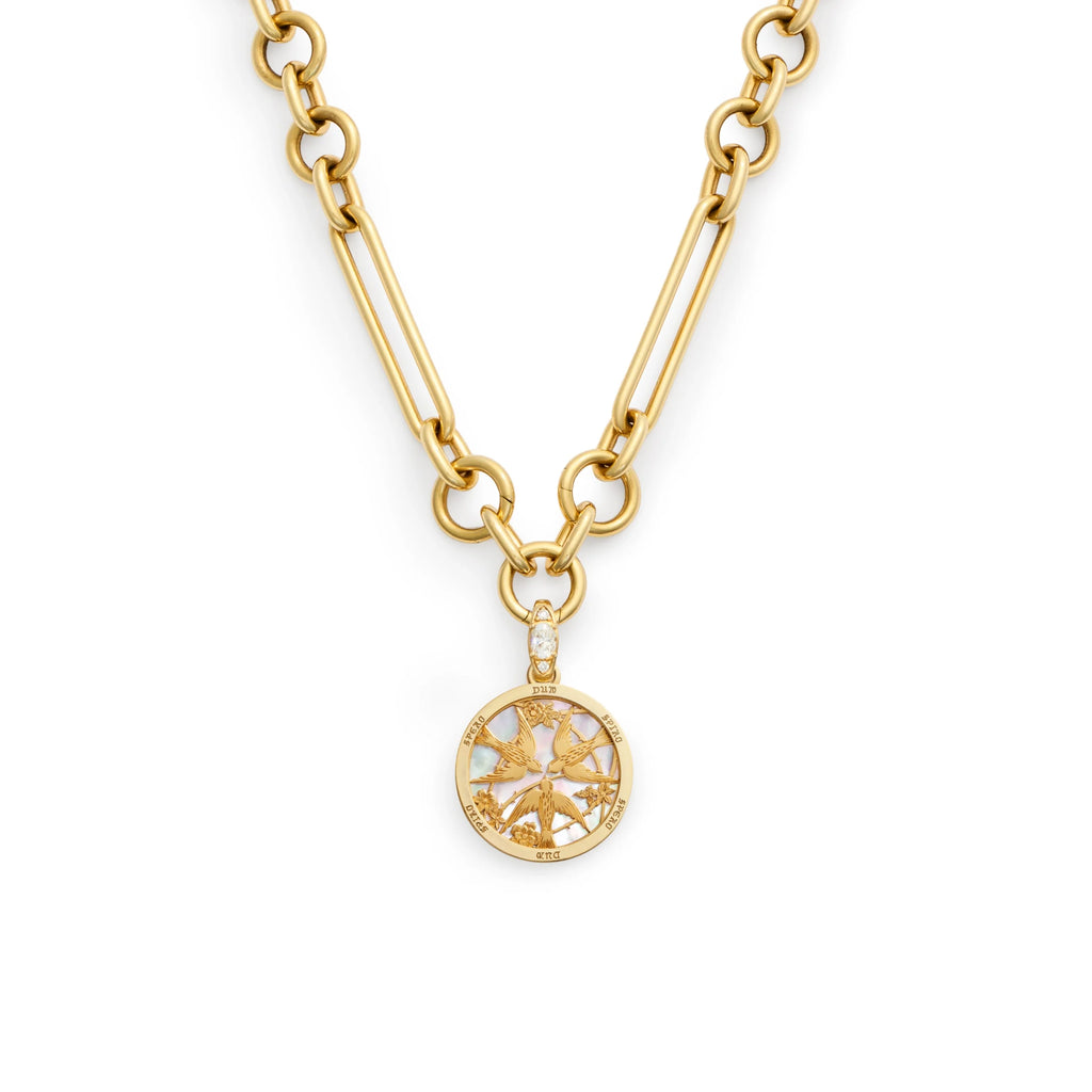 Resilience | Sparrow Screen on Stone Oversized Mixed Clip Necklace | Mother of Pearl, Diamonds, Yellow Gold view 1