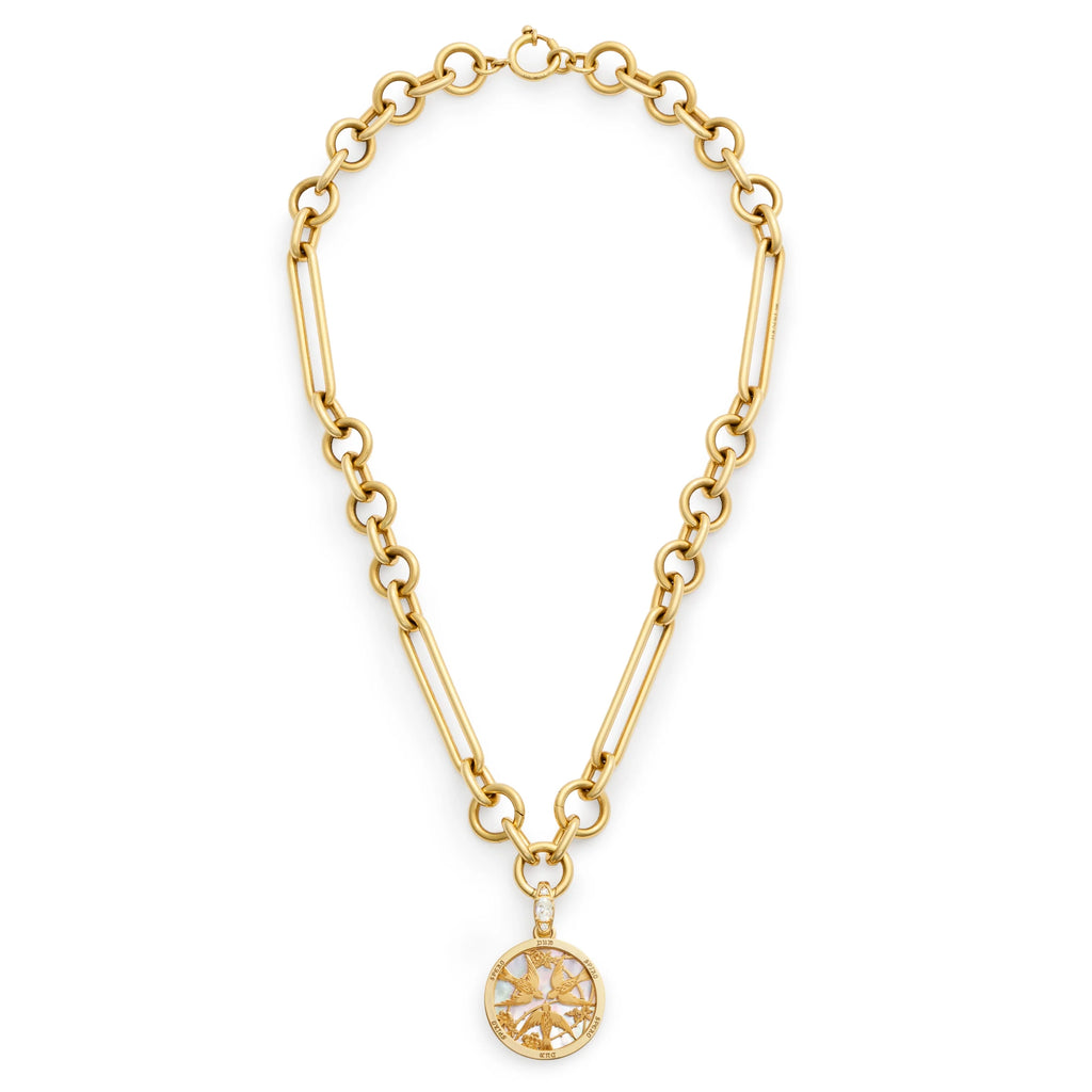 18K Yellow Gold Resilience | Sparrow Screen on Stone Oversized Mixed Clip Necklace | Mother of Pearl, Diamonds, Yellow Gold – FoundRae view 3