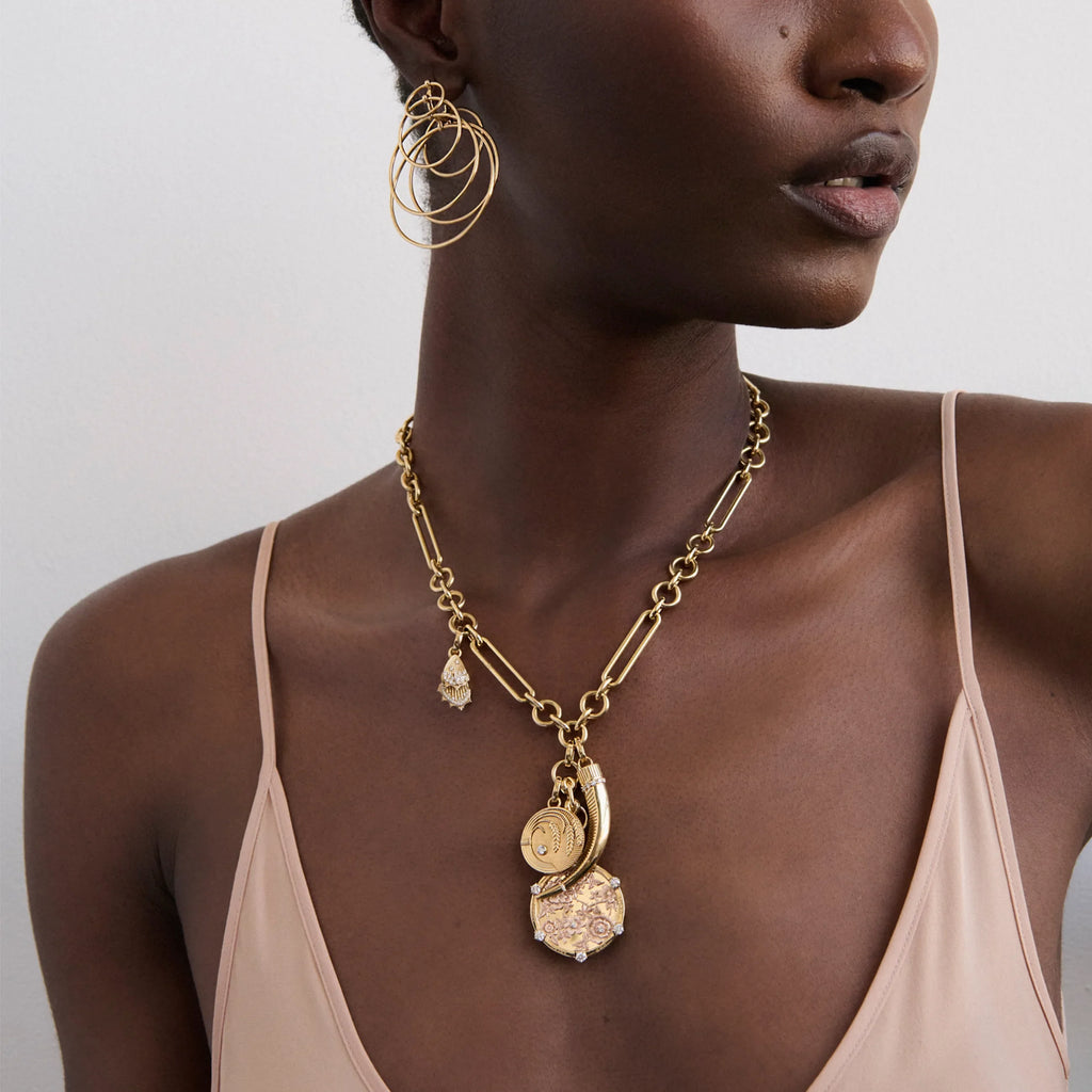 Resilience - Infinite Gratitude | Floral Screen and Braided Wheat Midsize Mixed Clip Necklace | Diamonds, Mixed Gold view 2