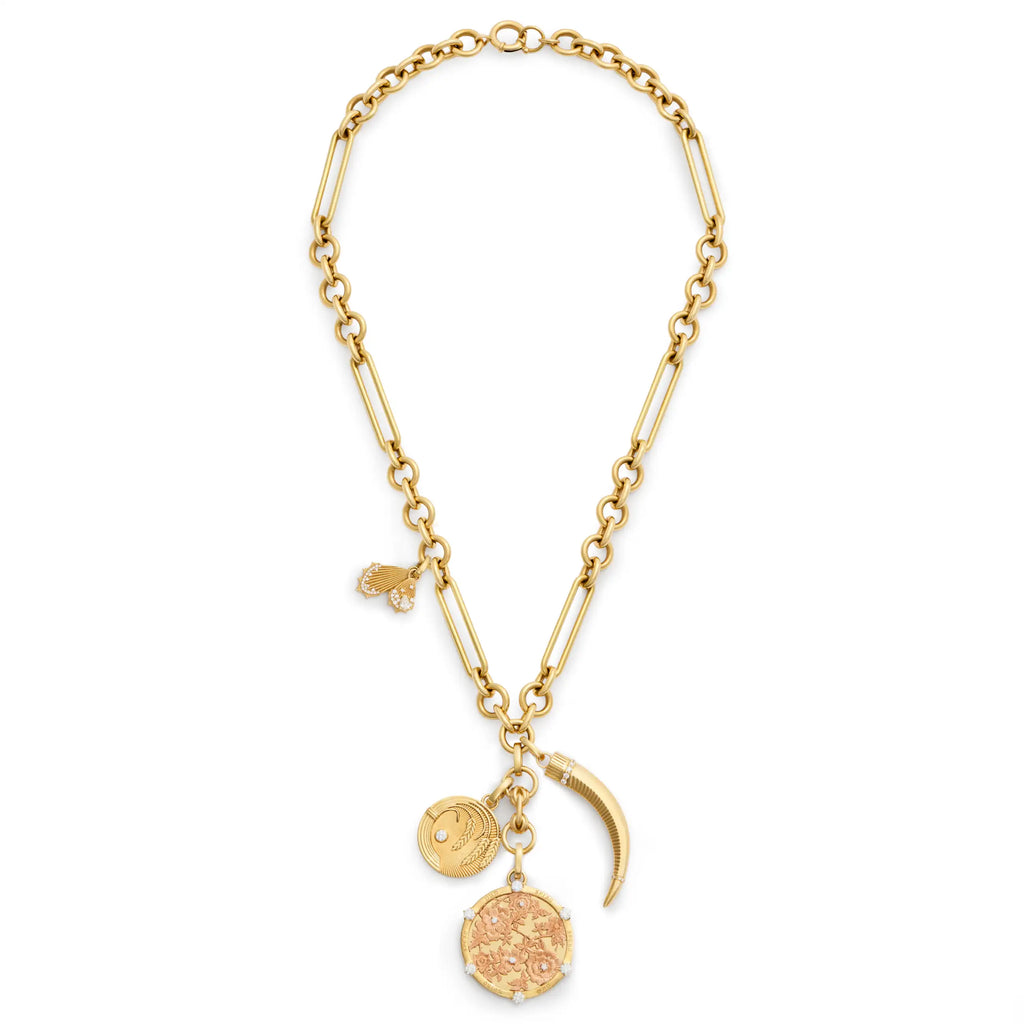 18K Mixed Gold Resilience - Infinite Gratitude | Floral Screen and Braided Wheat Midsize Mixed Clip Necklace | Diamonds, Mixed Gold – FoundRae view 3