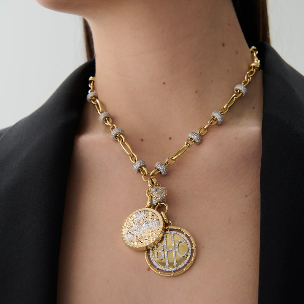 Personalized - True Love | Custom Lovestruck Pierced and Pavé Floral Screen Orbit Extension Necklace | Diamonds, Yellow Gold view 2