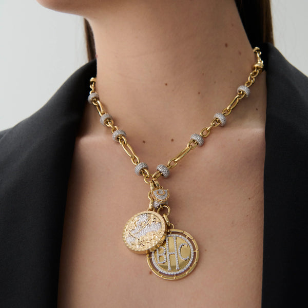 Personalized - True Love | Custom Lovestruck Pierced and Pavé Floral Screen Orbit Extension Necklace | Diamonds, Yellow Gold