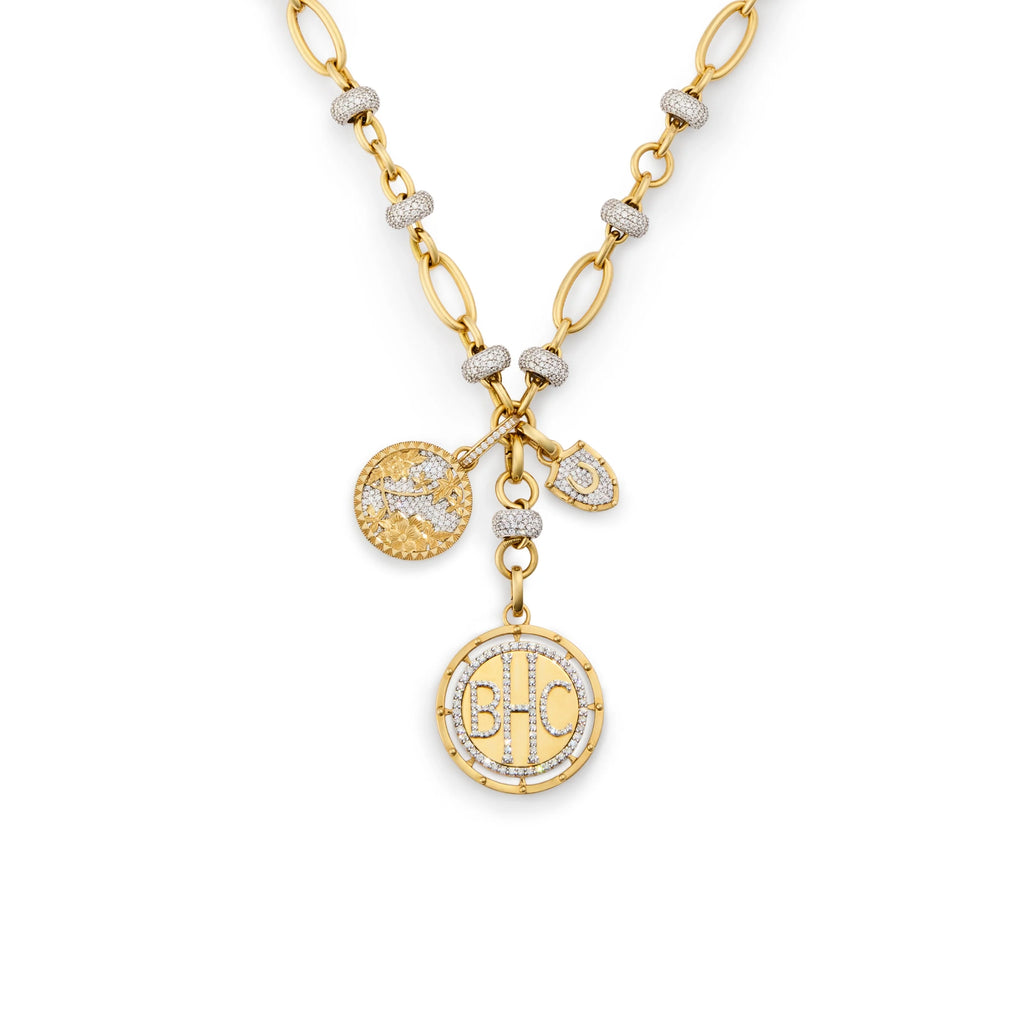 Personalized - True Love | Custom Lovestruck Pierced and Pavé Floral Screen Orbit Extension Necklace | Diamonds, Yellow Gold view 1