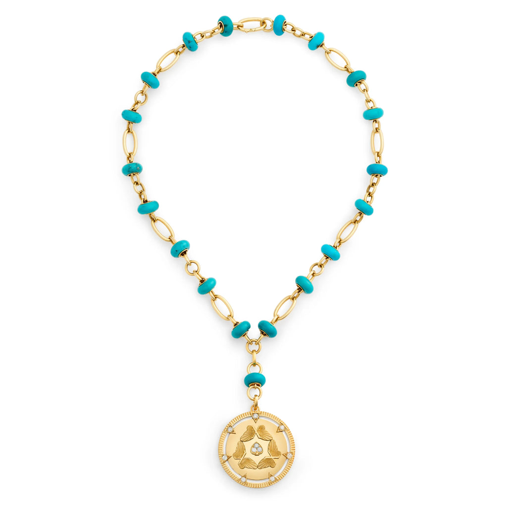 18K Yellow Gold Reverie | Butterfly Triskele Orbit Stone Extension Necklace | Turquoise, Diamonds, Yellow Gold – FoundRae view 3