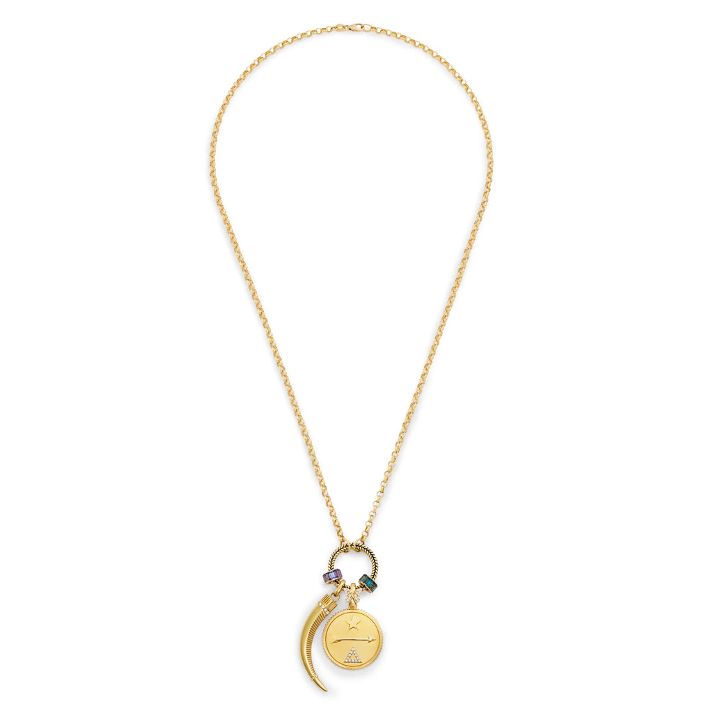 18K Yellow Gold Protection - Dream | La Loba Claw and Baguette Heart Beats Medium Belcher Open Chain | Diamonds, Tanzanite, Aquamarine, Yellow Gold – FoundRae view 3
