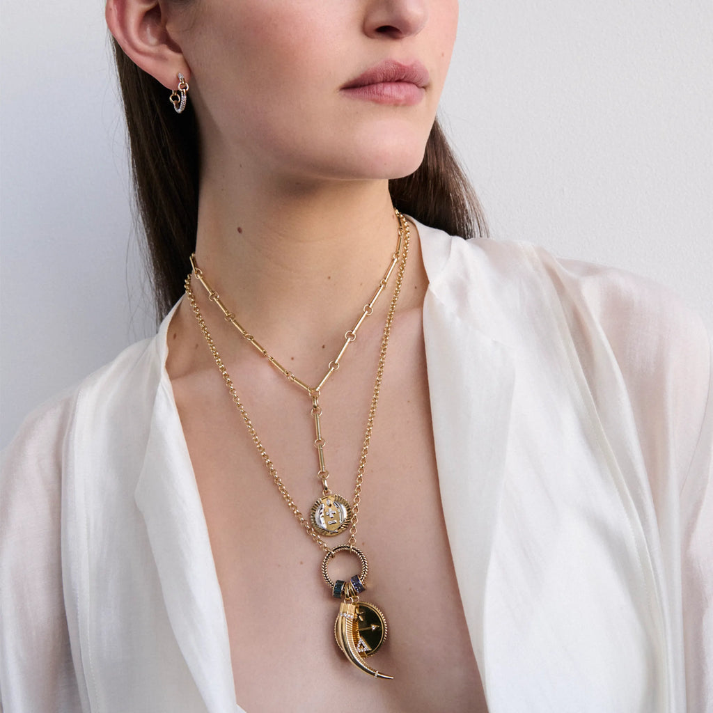 Protection - Dream | La Loba Claw and Baguette Heart Beats Medium Belcher Open Chain | Diamonds, Tanzanite, Aquamarine, Yellow Gold view 2