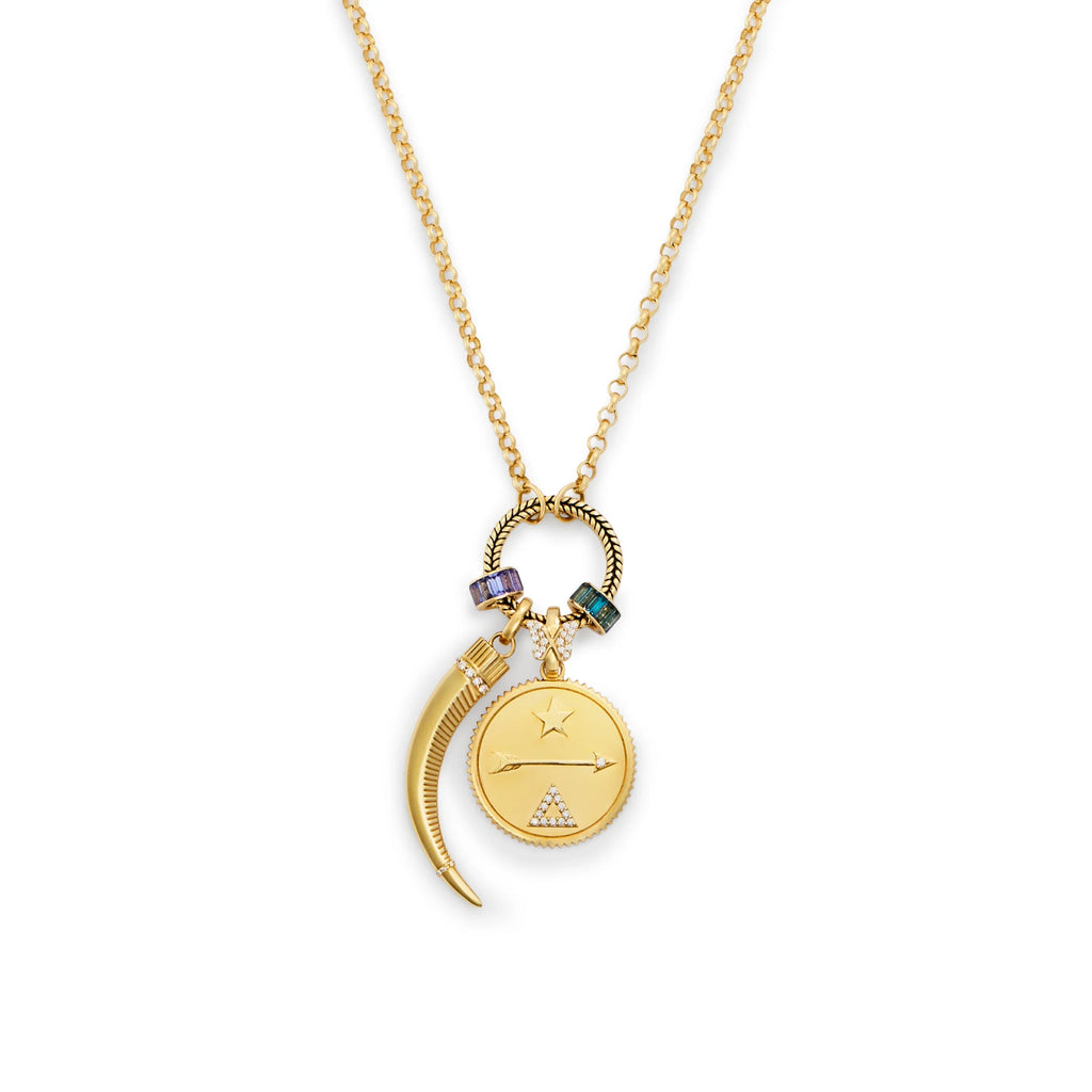 Protection - Dream | La Loba Claw and Baguette Heart Beats Medium Belcher Open Chain | Diamonds, Tanzanite, Aquamarine, Yellow Gold view 1