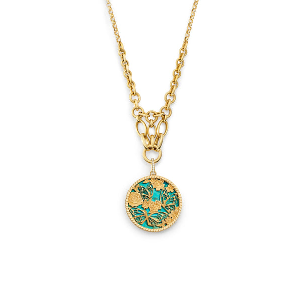 Reverie | Butterfly Screen on Stone Lattice Necklace | Turquoise, Yellow Gold