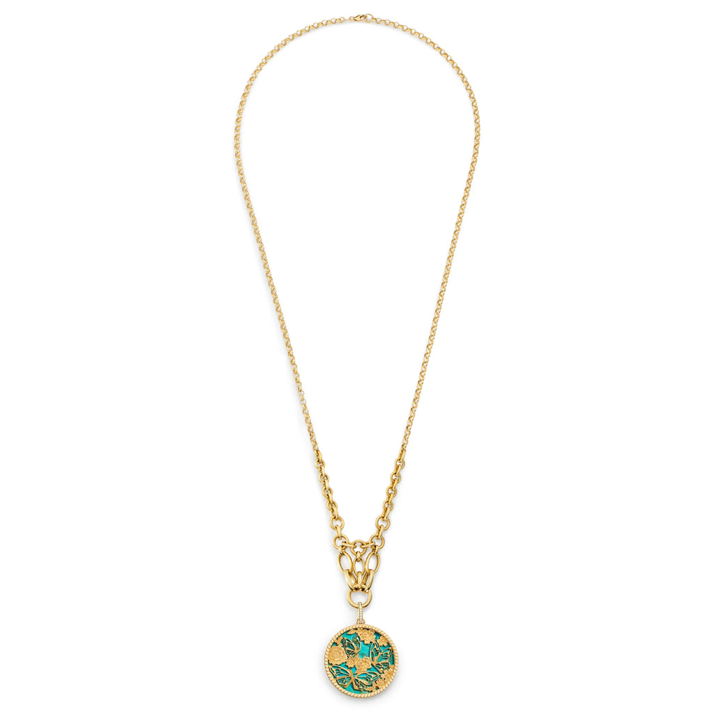 18K Yellow Gold Reverie | Butterfly Screen on Stone Lattice Necklace | Turquoise, Yellow Gold – FoundRae view 3