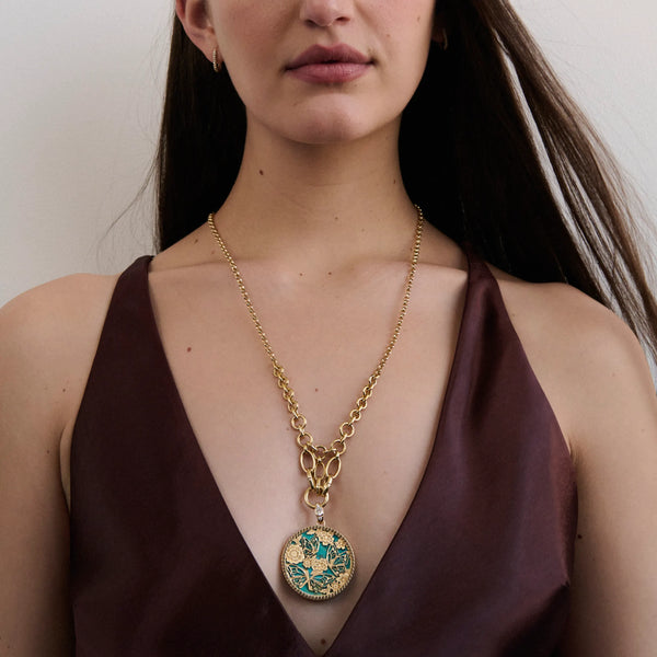 Reverie | Butterfly Screen on Stone Lattice Necklace | Turquoise, Yellow Gold
