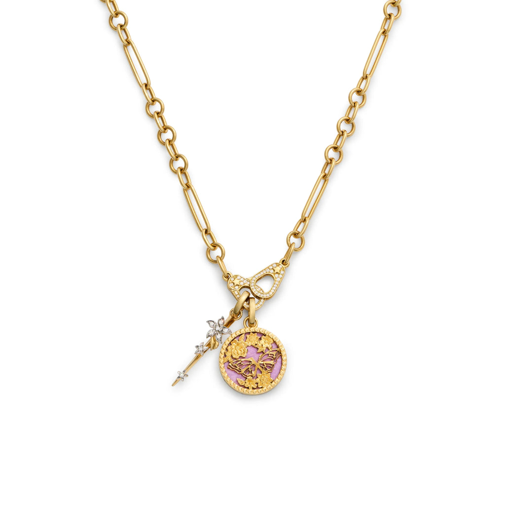 Reverie - Resilience | Butterfly Screen on Stone and Thorn Small Mixed Clip Necklace with Sister Hooks | Phosphosiderite, Diamonds, Yellow Gold view 1