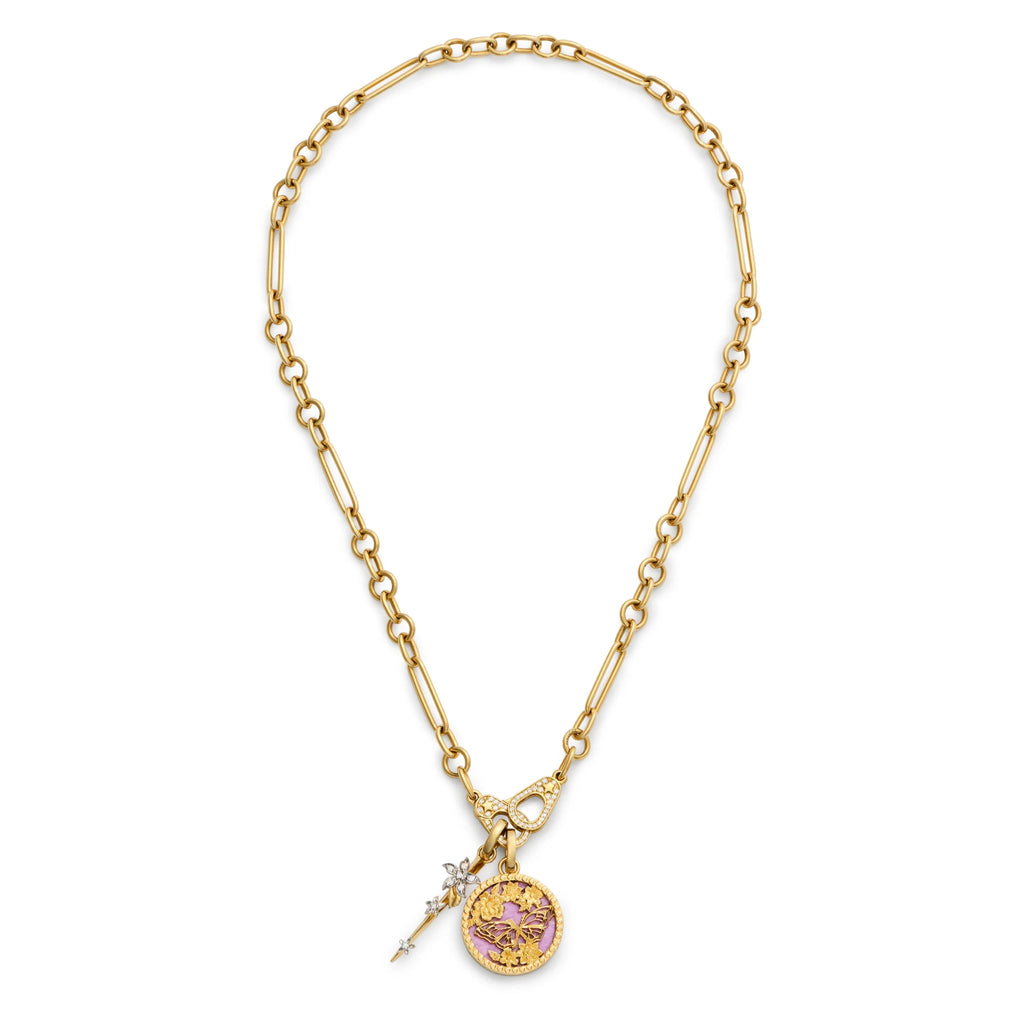 18K Yellow Gold Reverie - Resilience | Butterfly Screen on Stone and Thorn Small Mixed Clip Necklace with Sister Hooks | Phosphosiderite, Diamonds, Yellow Gold – FoundRae view 4