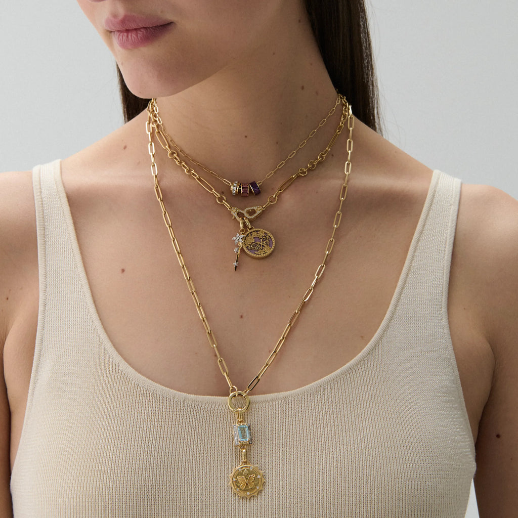 18K Yellow Gold Reverie - Resilience | Butterfly Screen on Stone and Thorn Small Mixed Clip Necklace with Sister Hooks | Phosphosiderite, Diamonds, Yellow Gold – FoundRae view 3