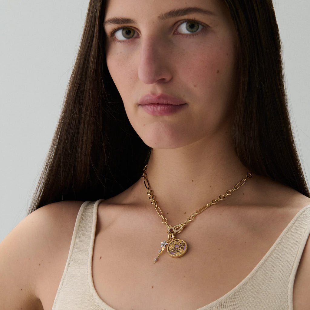 Reverie - Resilience | Butterfly Screen on Stone and Thorn Small Mixed Clip Necklace with Sister Hooks | Phosphosiderite, Diamonds, Yellow Gold view 2