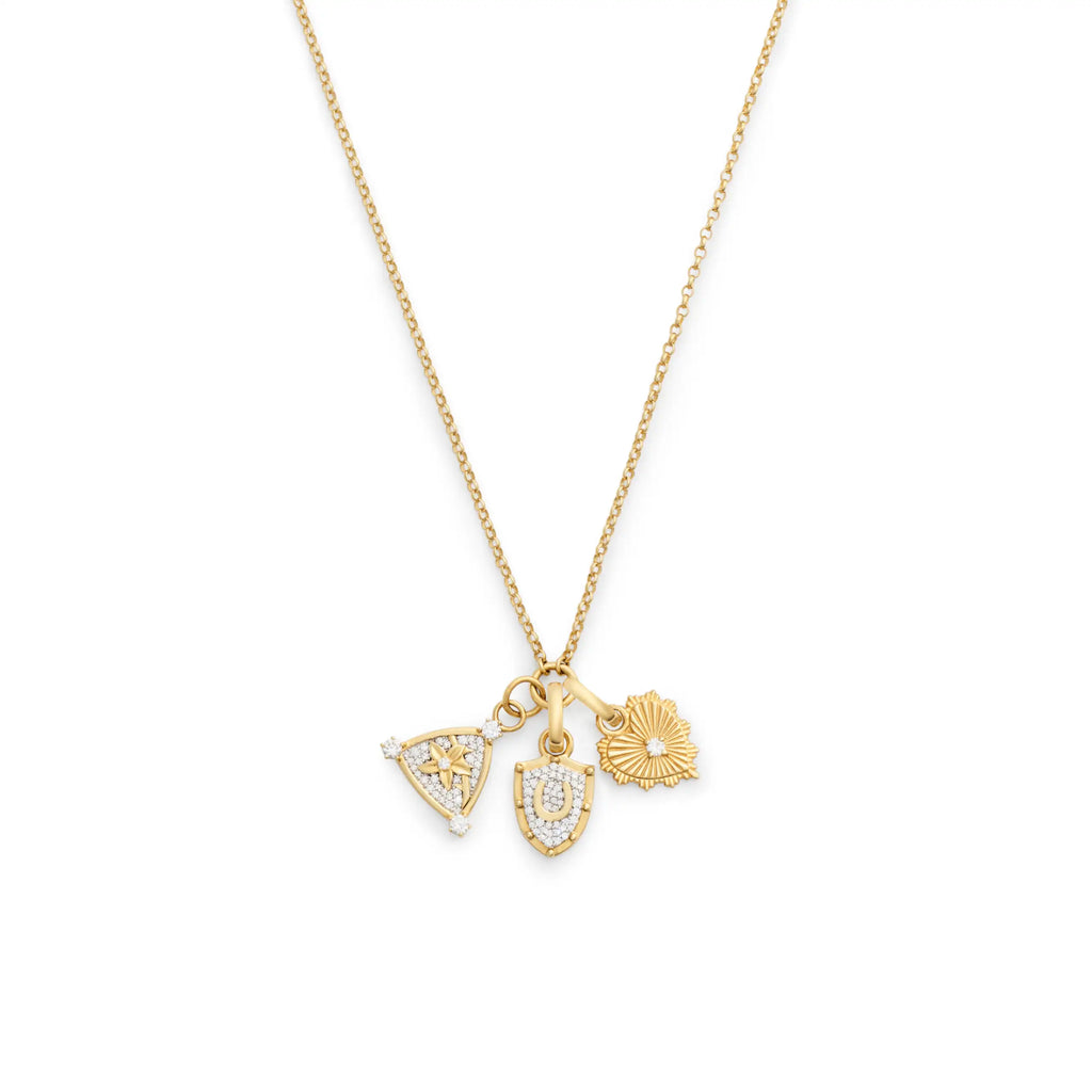 Protection - Resilience | Pavé Horseshoe and Blossom Fine Belcher Necklace | Diamonds, Yellow Gold view 1