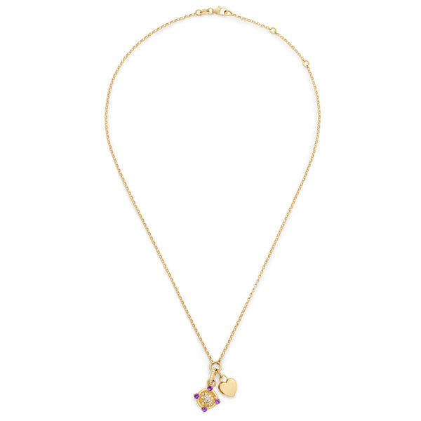 Personalized - Resilience | Blossoms and Engravable Heart Ingot Fine Belcher Necklace | Diamonds, Amethyst, Yellow Gold
