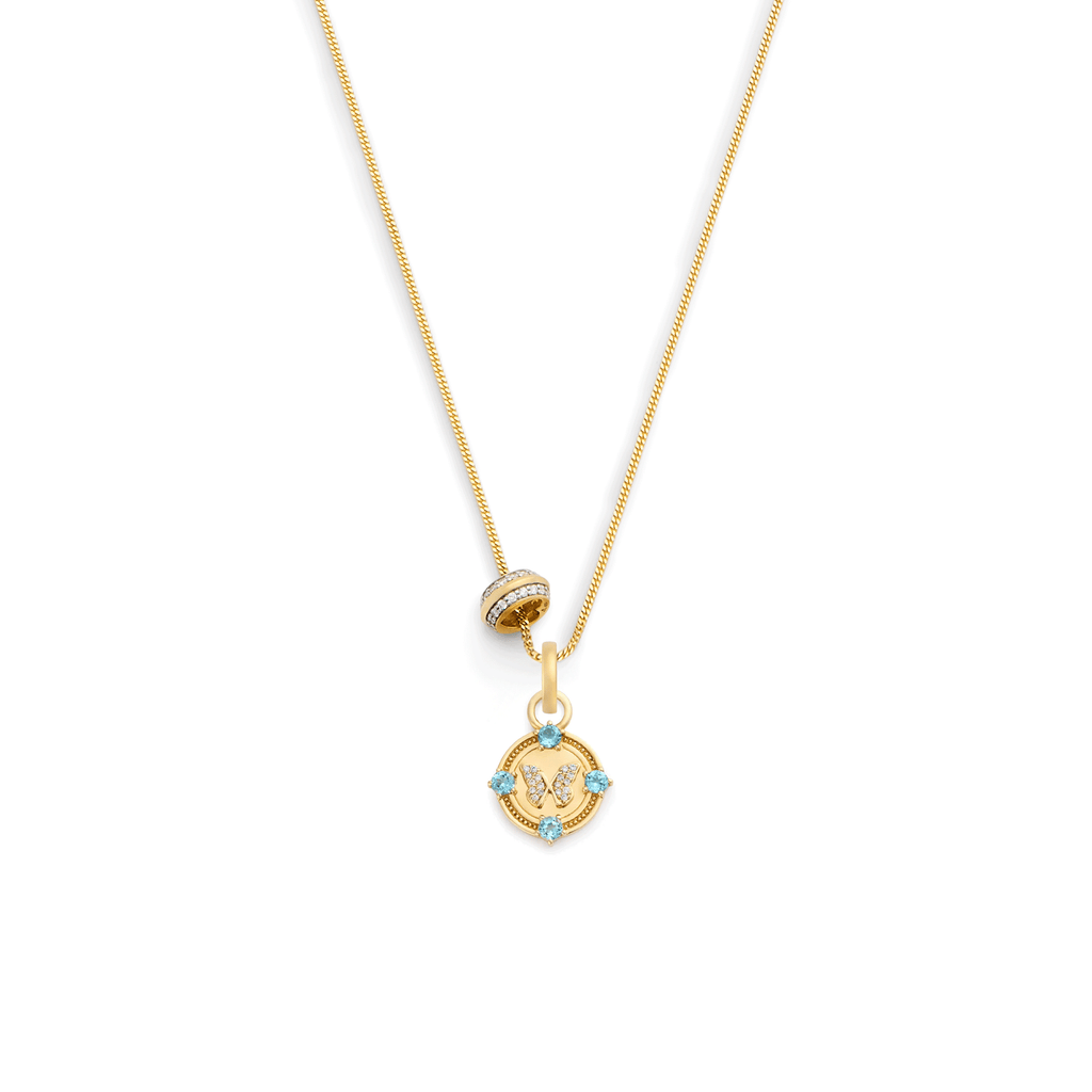 Reverie - True Love | Butterfly and Knife Edge Heart Beat Fine Diamond Cut Curb Necklace | Diamonds, Swiss Blue Topaz, Yellow Gold view 1