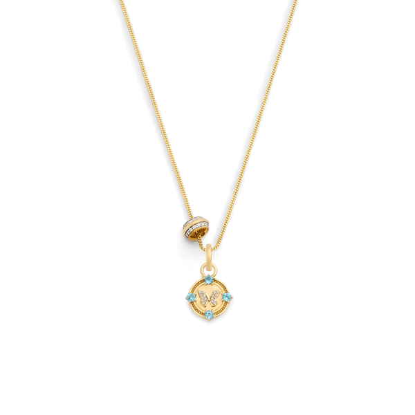 Reverie - True Love | Butterfly and Knife Edge Heart Beat Fine Diamond Cut Curb Necklace | Diamonds, Swiss Blue Topaz, Yellow Gold