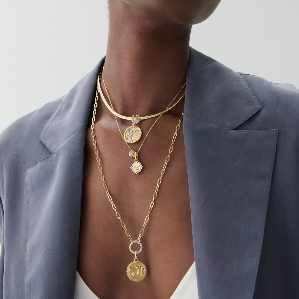 Reverie - True Love | Butterfly and Knife Edge Heart Beat Fine Diamond Cut Curb Necklace | Diamonds, Swiss Blue Topaz, Yellow Gold view 2