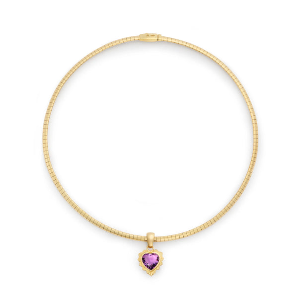 True Love | Gemstone Heart Small Sleek Collar Necklace | Amethyst, Yellow Gold