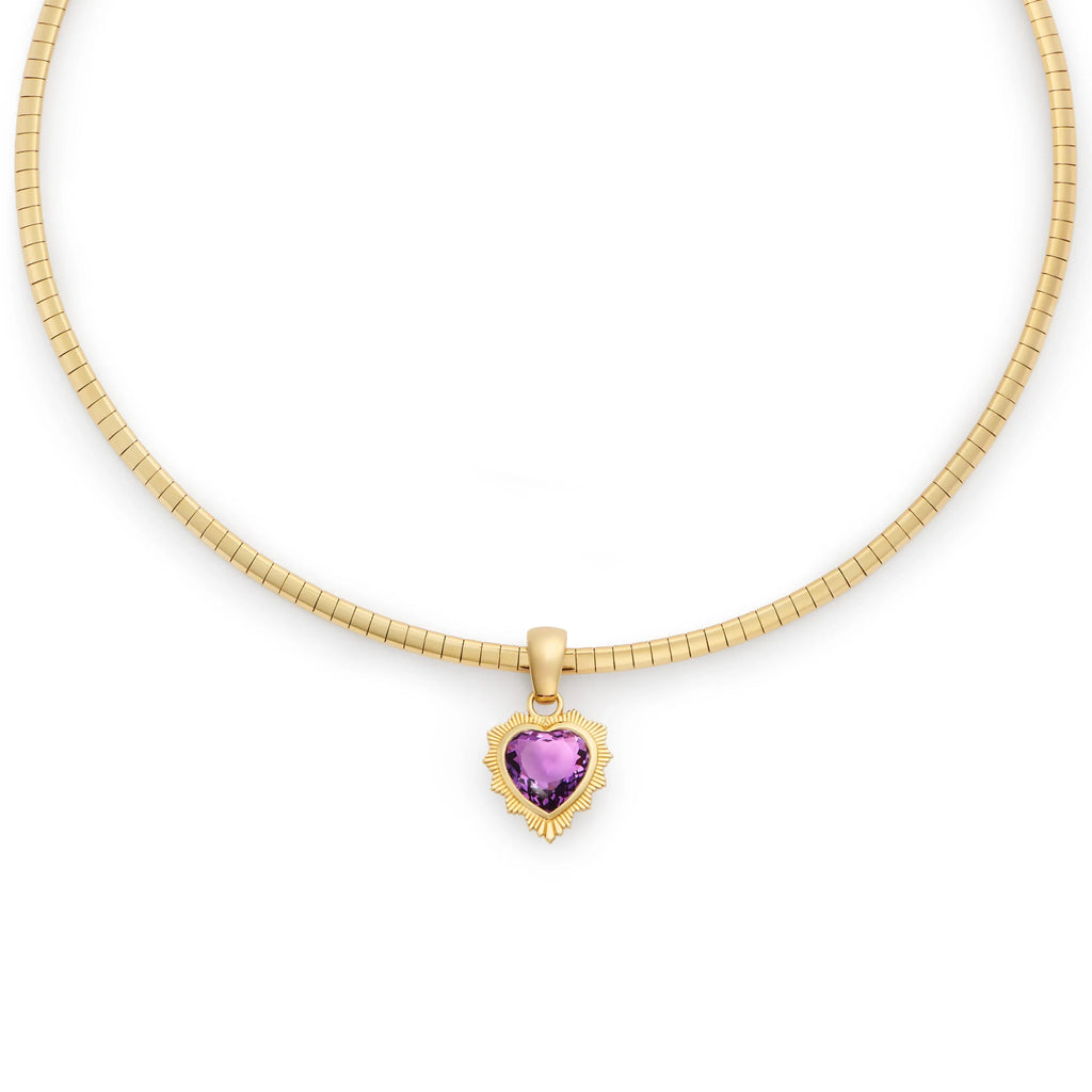True Love | Gemstone Heart Small Sleek Collar Necklace | Amethyst, Yellow Gold view 1