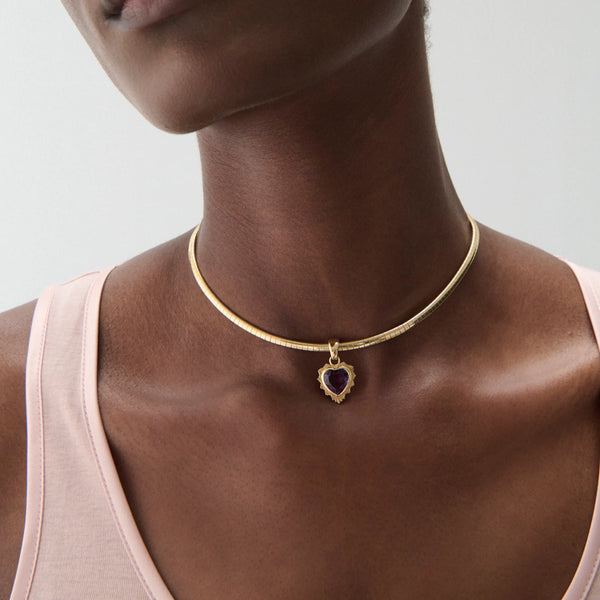 True Love | Gemstone Heart Small Sleek Collar Necklace | Amethyst, Yellow Gold