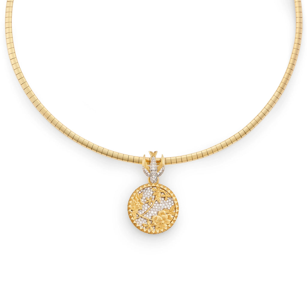 Resilience | Pavé Floral Screen and Sparrow Small Sleek Collar Necklace | Diamonds, Yellow Gold view 1