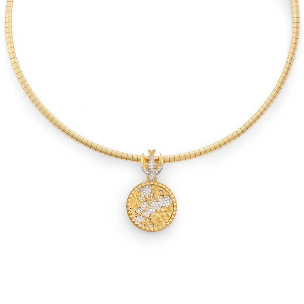 Resilience | Pavé Floral Screen and Sparrow Small Sleek Collar Necklace | Diamonds, Yellow Gold