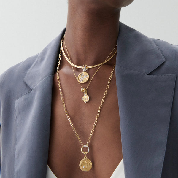 Resilience | Pavé Floral Screen and Sparrow Small Sleek Collar Necklace | Diamonds, Yellow Gold