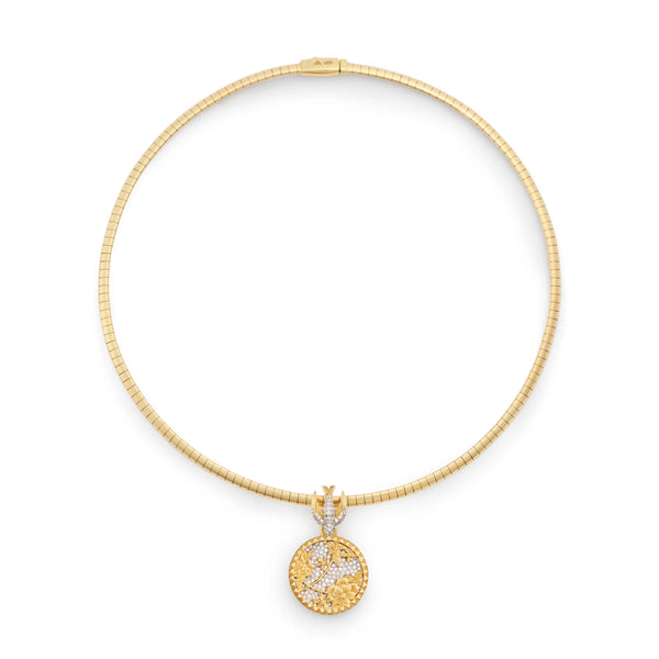 Resilience | Pavé Floral Screen and Sparrow Small Sleek Collar Necklace | Diamonds, Yellow Gold
