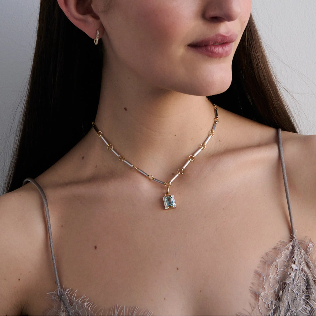 True Love | Lovestruck Pierced Cache Link Element Necklace | Diamonds, Sky Blue Topaz, Mixed Gold view 2
