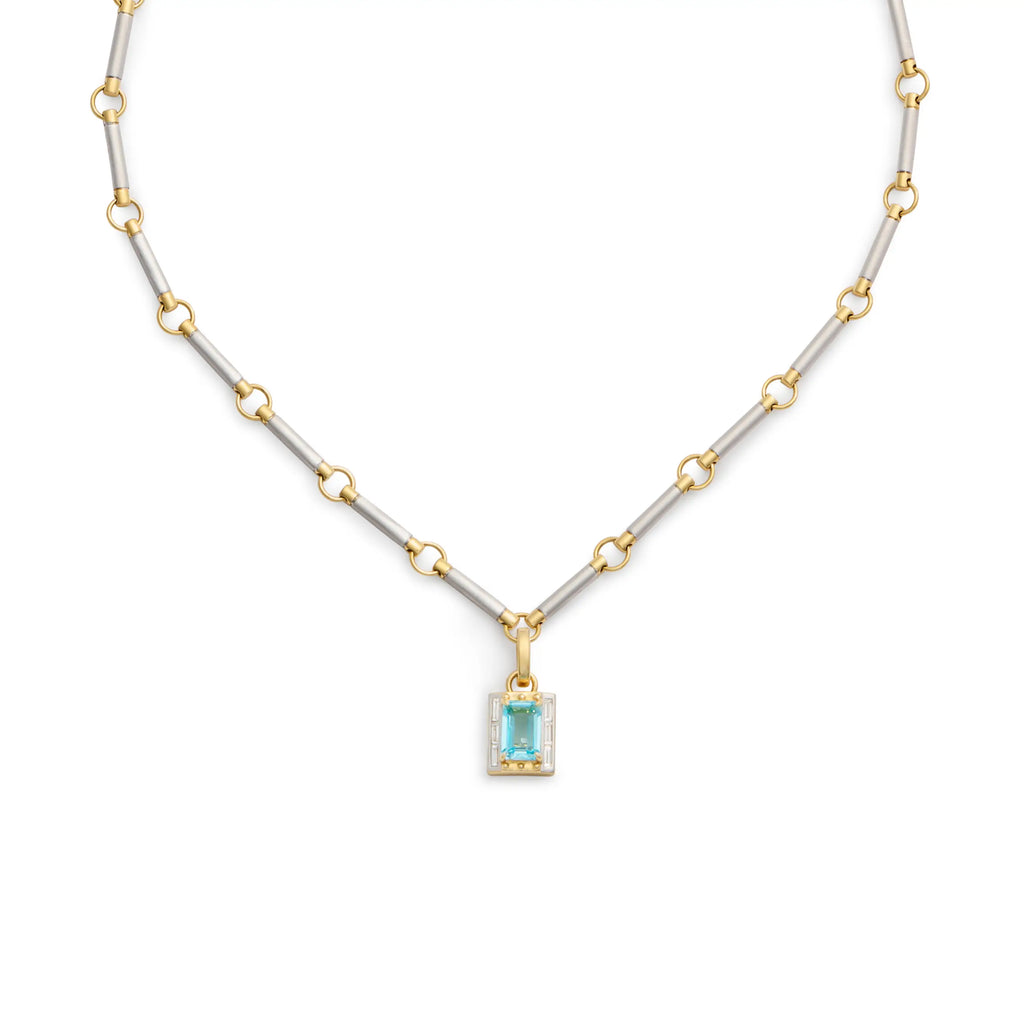 True Love | Lovestruck Pierced Cache Link Element Necklace | Diamonds, Sky Blue Topaz, Mixed Gold view 1