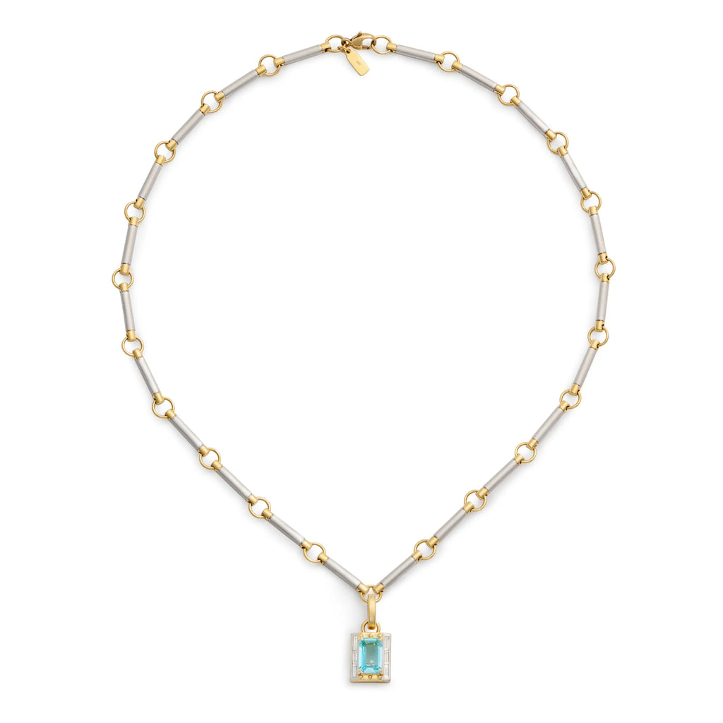 18K Mixed Gold True Love | Lovestruck Pierced Cache Link Element Necklace | Diamonds, Sky Blue Topaz, Mixed Gold – FoundRae view 4